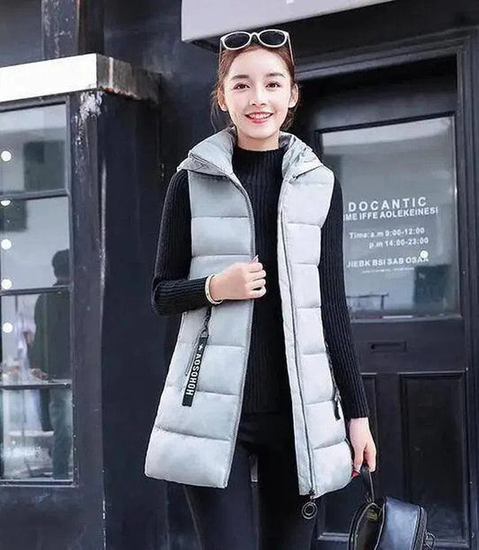 Women's Sleeveless Padded Zip Vest-Grey-1