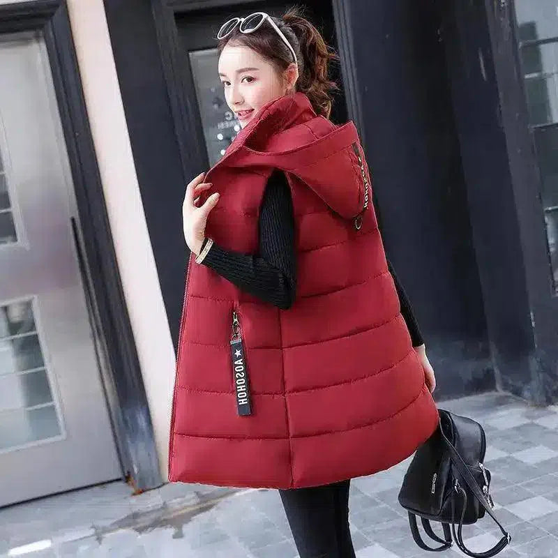 Women's Sleeveless Padded Zip Vest-Wine Red-3