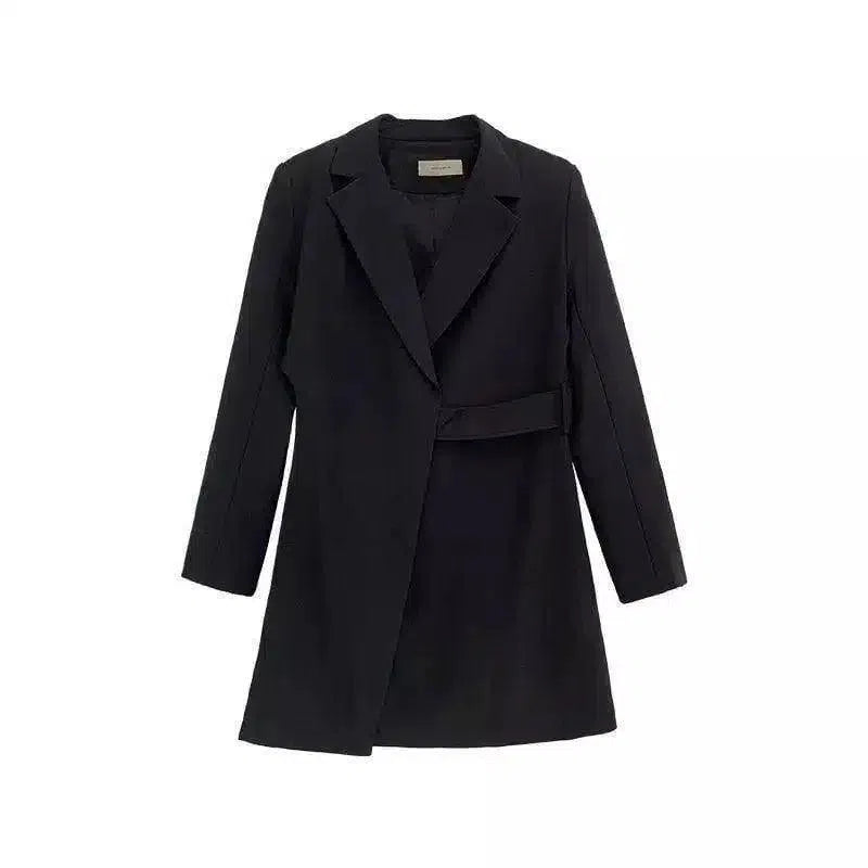 Women's Asymmetrical Blazer & Trousers Set-Black-2