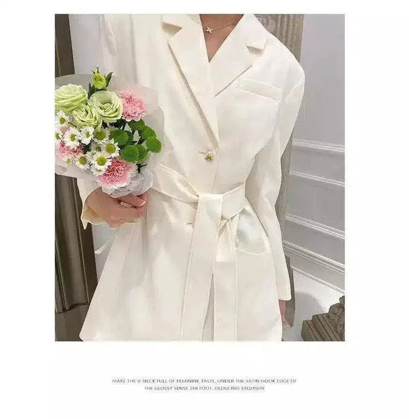 Women's Belted Trench Dress Jacket-White-2