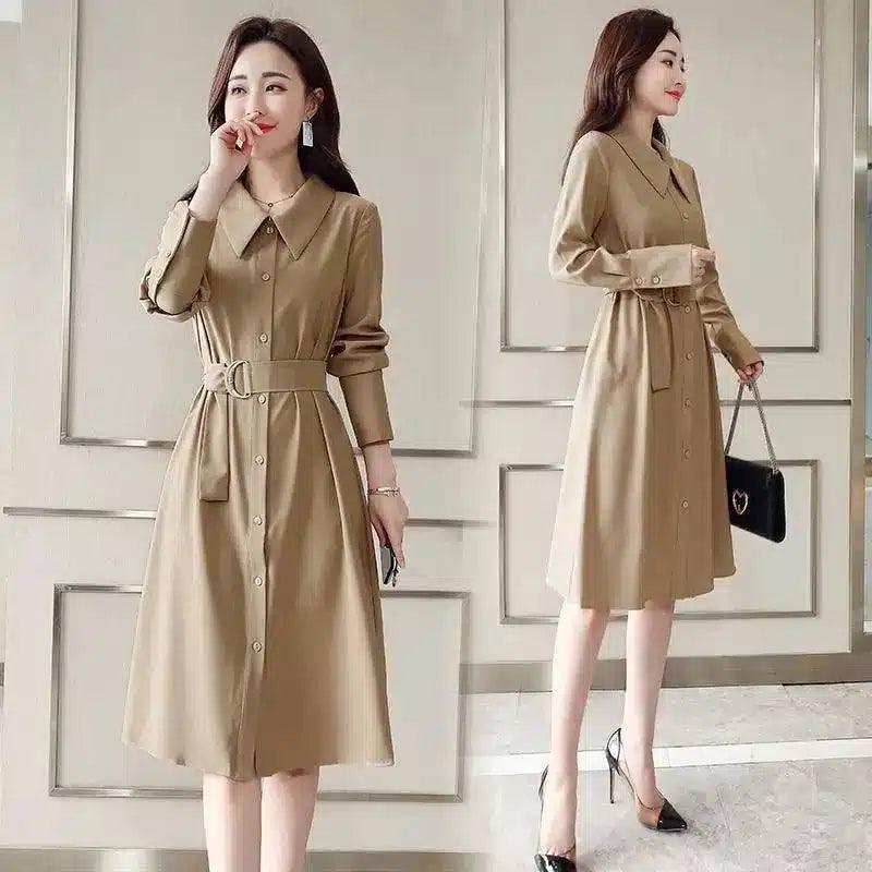 Women's Belted Midi Shirt Dress-1