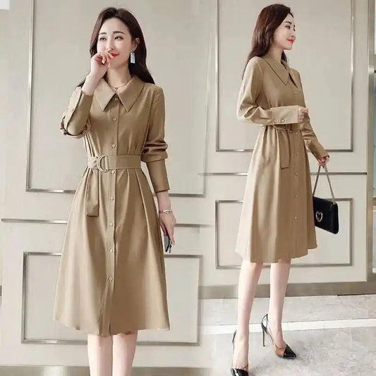Women's Belted Midi Shirt Dress-1