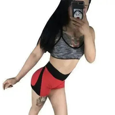 Bottoming love stitching slim yoga pants three points shorts-Red-7