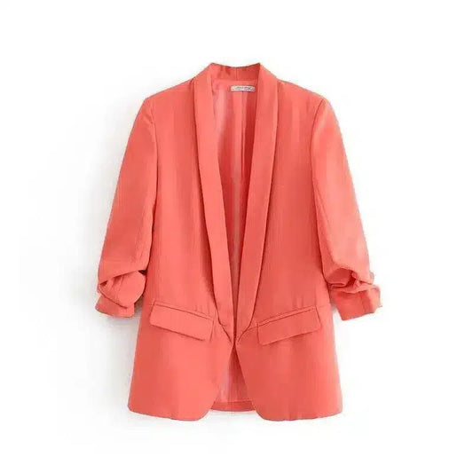 Women's Casual Open-Front Blazer with Pockets-Pink-1