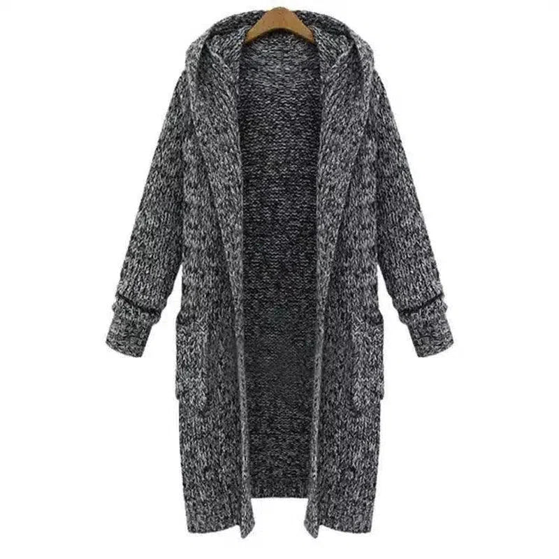 Warm Knit Hooded Long Coat for Women-Grey-2