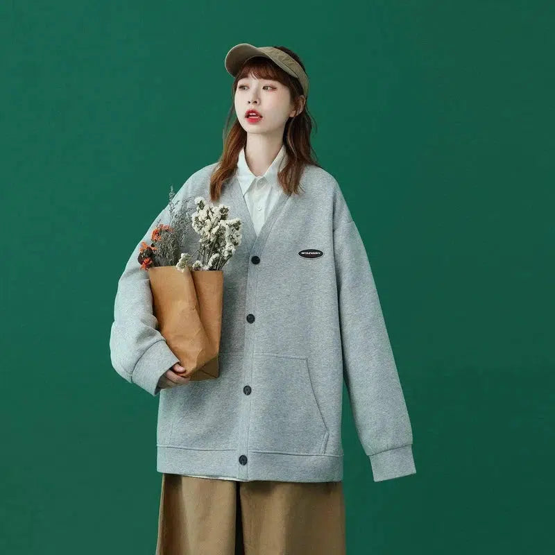 Cardigan Jacket Female Niche Cool Girl Wearing A Top-Grey-2