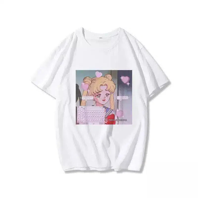 Graphic Tee with Manga Design-White D-4