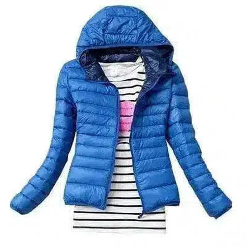 Warm Hooded Puffer Jacket for Women-Blue-2