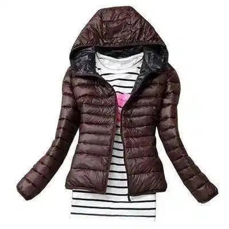 Warm Hooded Puffer Jacket for Women-Coffee-3