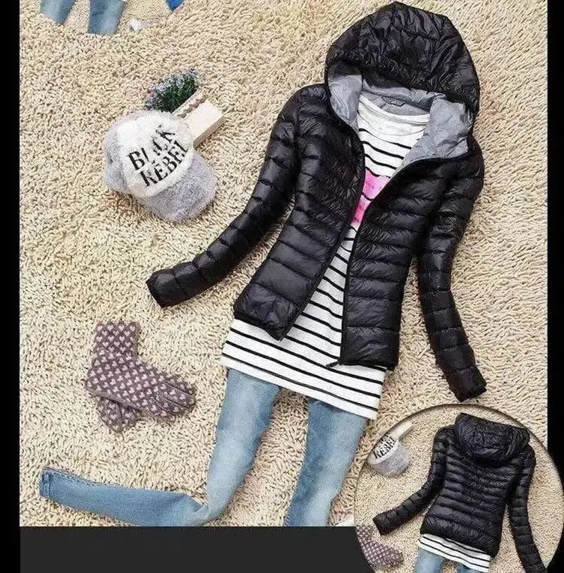 Warm Hooded Puffer Jacket for Women-Black-4