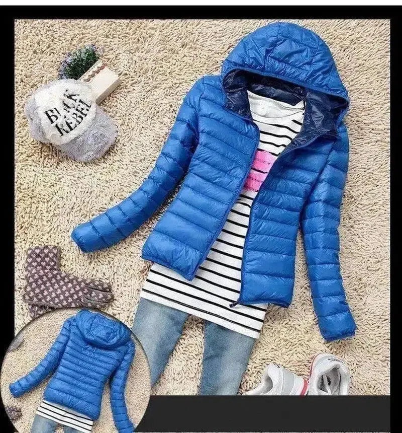 Warm Hooded Puffer Jacket for Women-Blue-5
