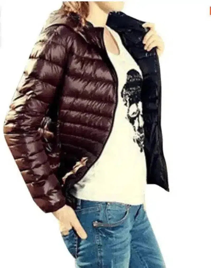 Warm Hooded Puffer Jacket for Women-Coffee-6