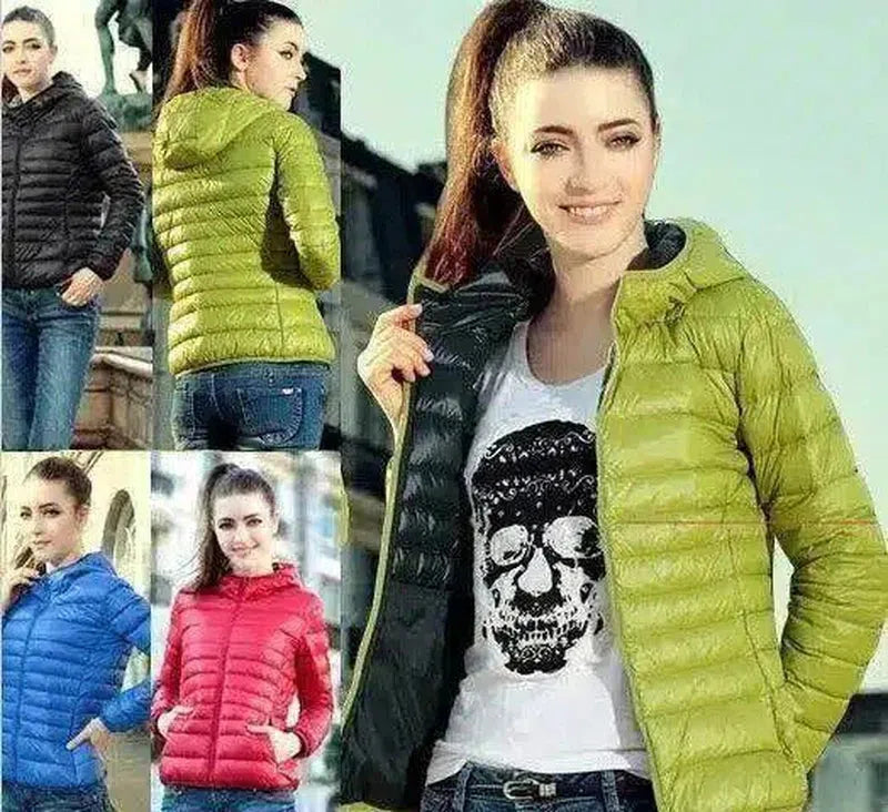 Warm Hooded Puffer Jacket for Women-Green-7