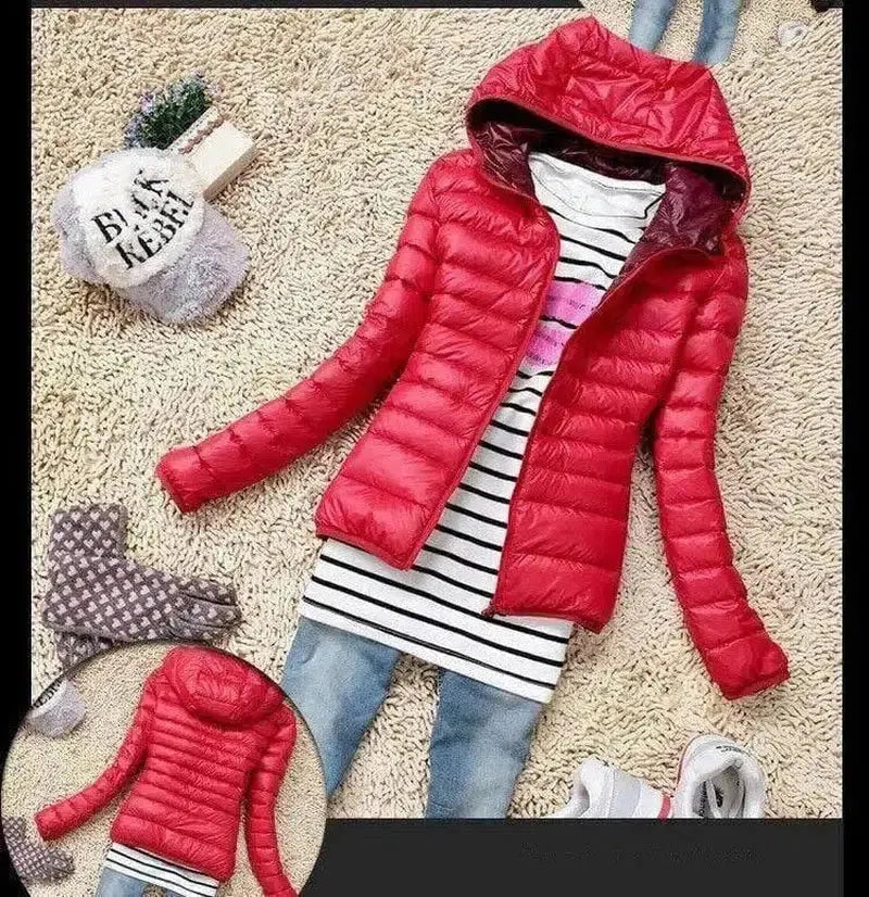 Warm Hooded Puffer Jacket for Women-Red-8