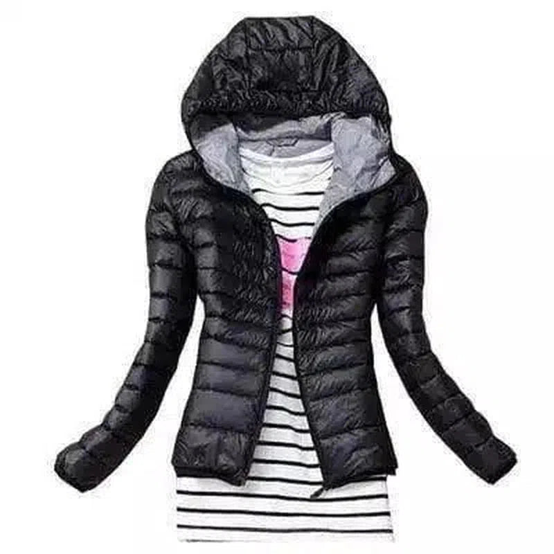 Warm Hooded Puffer Jacket for Women-Black-9