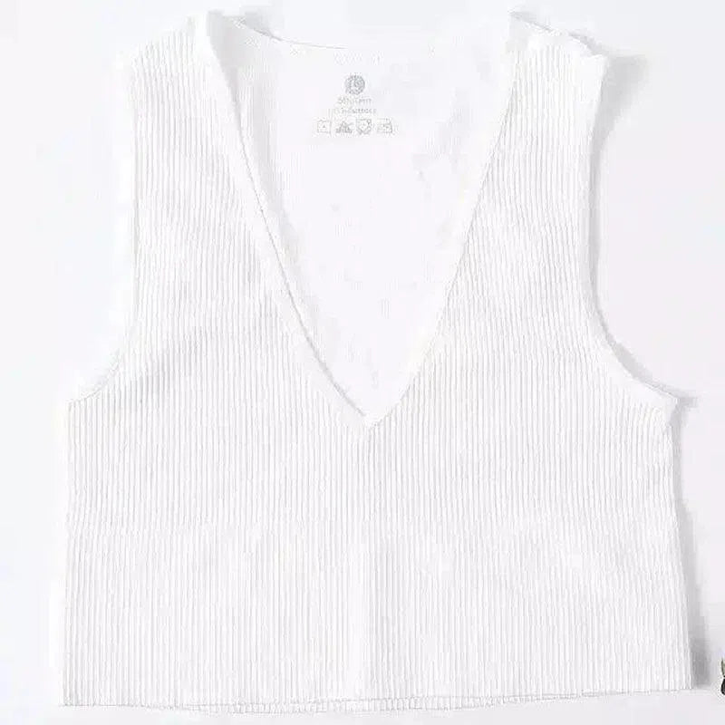 Women's Knit Sleeveless V-Neck Sweater Vest-White-2