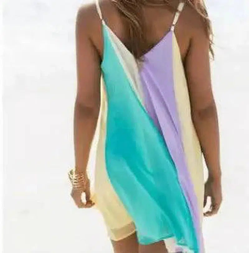 Chiffon rainbow halter dress beach skirt-3
