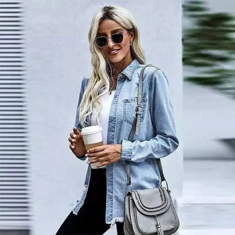 Women's Casual Denim Jacket-Light Blue-2