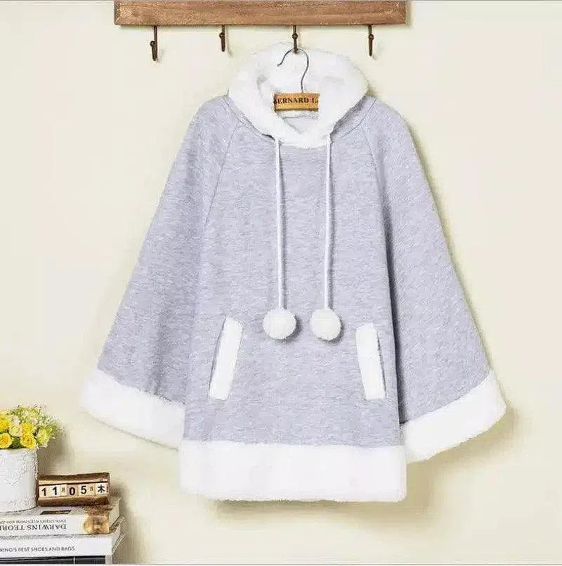 Kids' Hooded Fleece Cape with Pompom Buttons-Gary-4