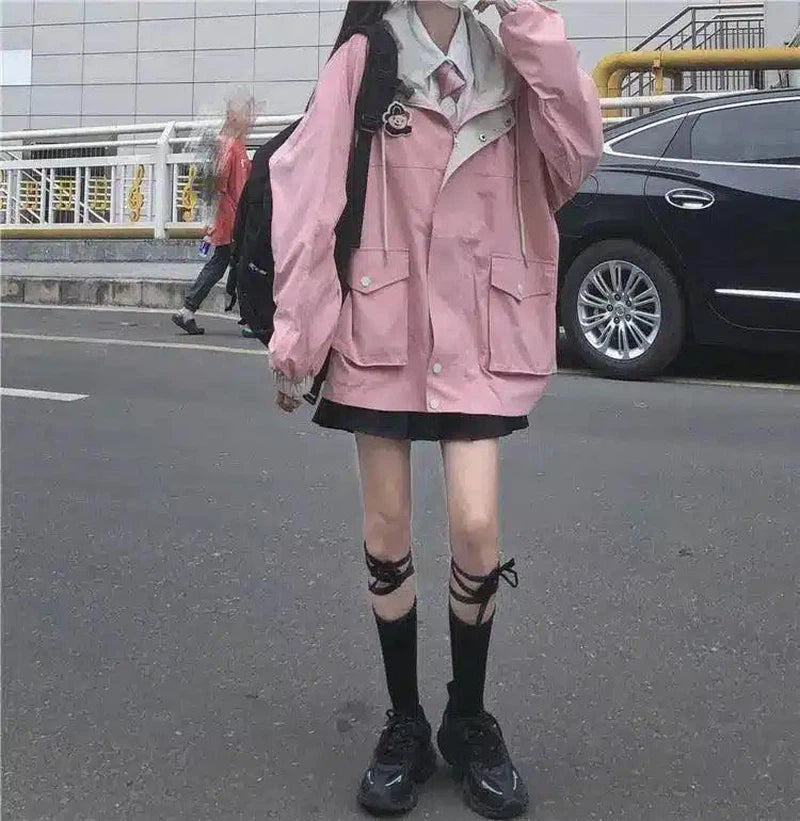 Color-Blocking Hong Kong Style Jacket Female Students Autumn-1
