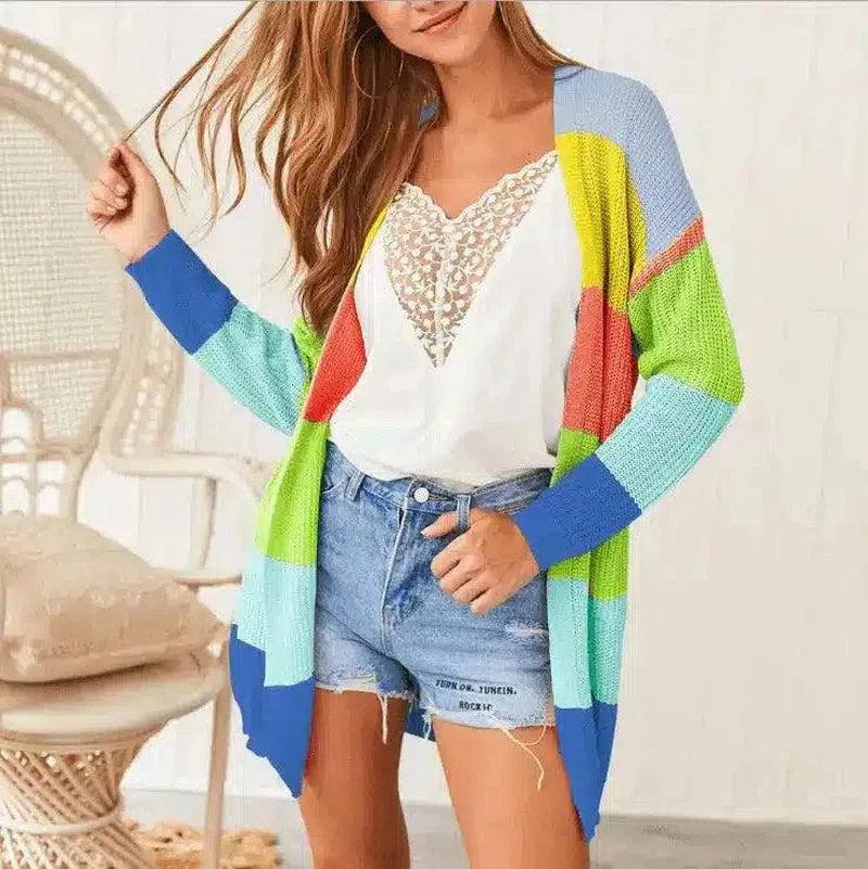 Women's Lightweight Long Knit Cardigan-blue-3
