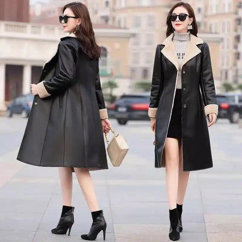 Composite fur coat with lapel-Black-3