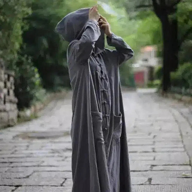 Hooded Long Raincoat for All-Weather Protection-Grey-5