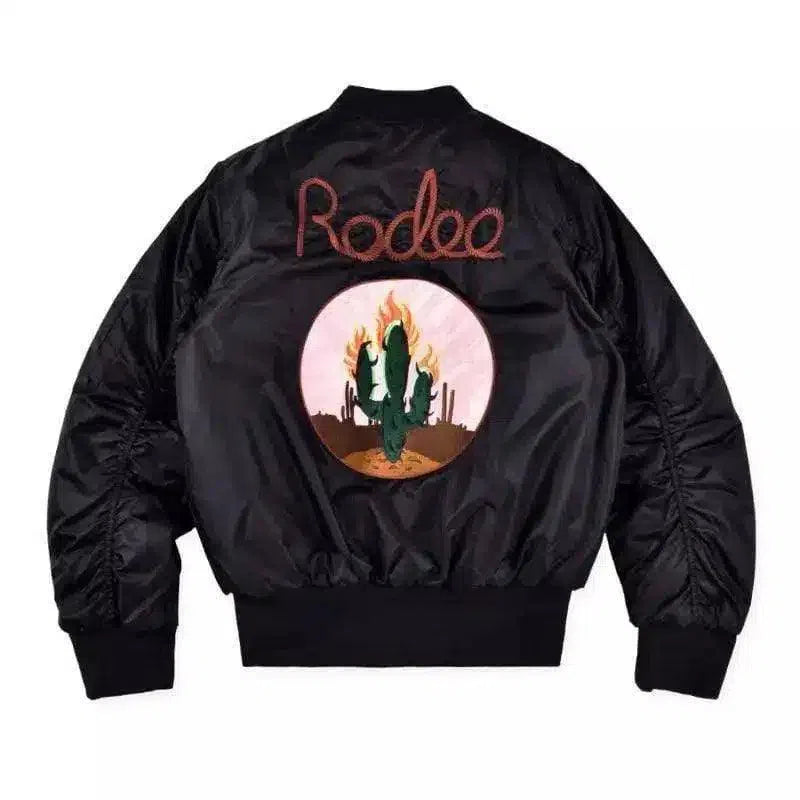 Bomber Jacket with Zip Pockets and Sleeve Detail-Black-2