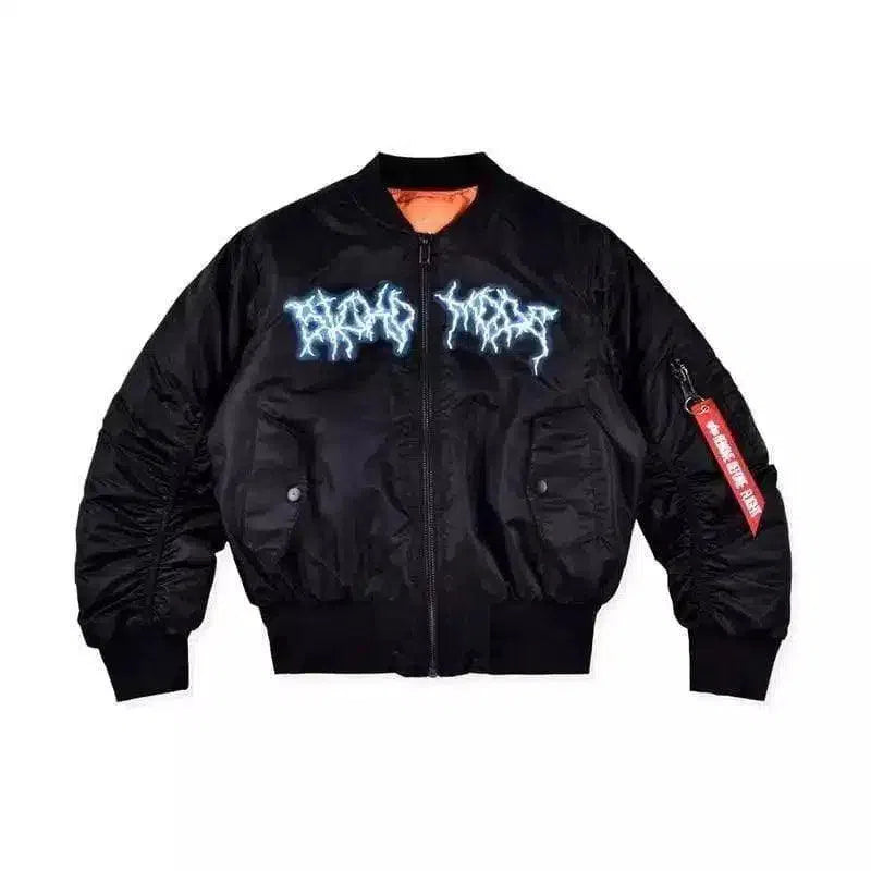 Bomber Jacket with Zip Pockets and Sleeve Detail-Black1-3