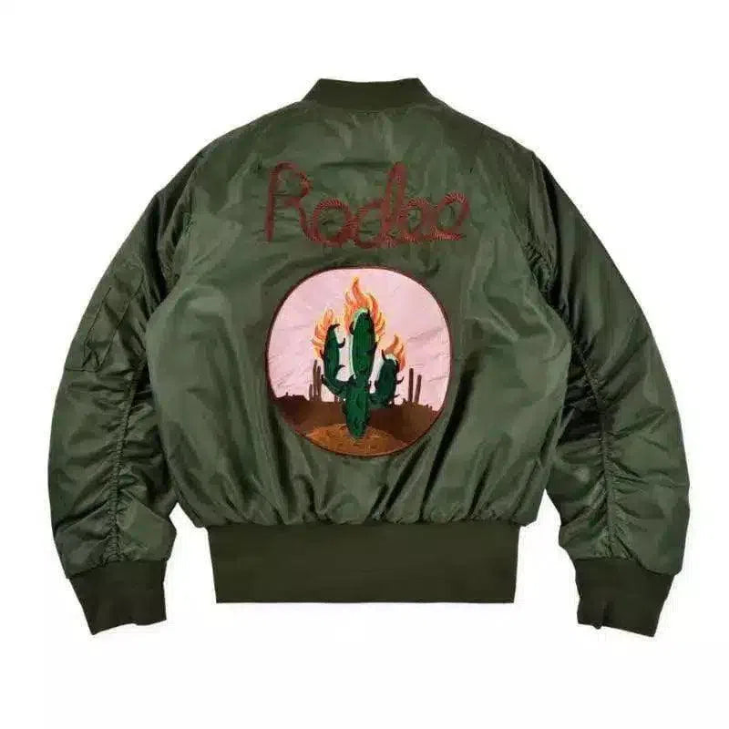 Bomber Jacket with Zip Pockets and Sleeve Detail-Army Green-4
