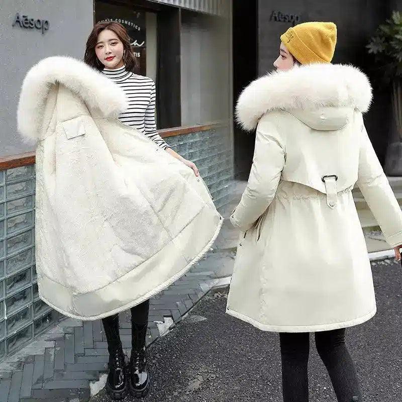Winter Coat with Fur Hood and Quilted Lining-White-2