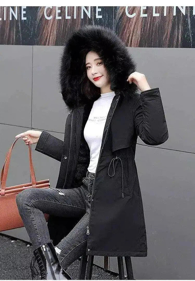 Winter Coat with Fur Hood and Quilted Lining-Black-3