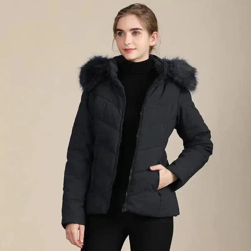 Winter Jacket with Fur Hood for Women-Black-1