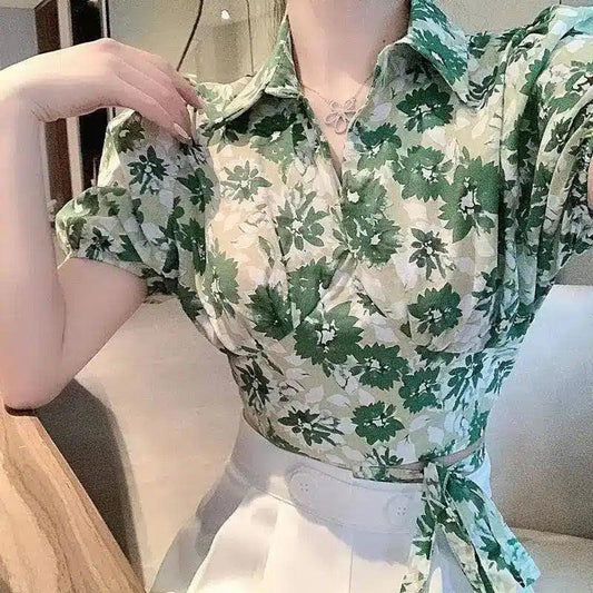 Womens Floral Wrap Blouse with Belt-1