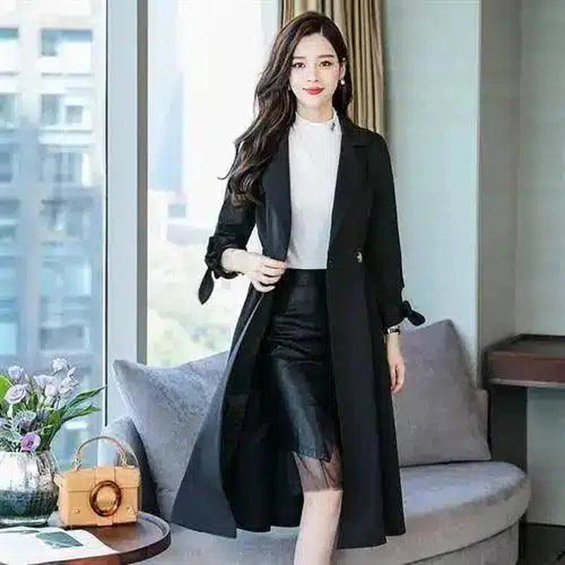 Double breasted coat slim women's jacket-Black-2