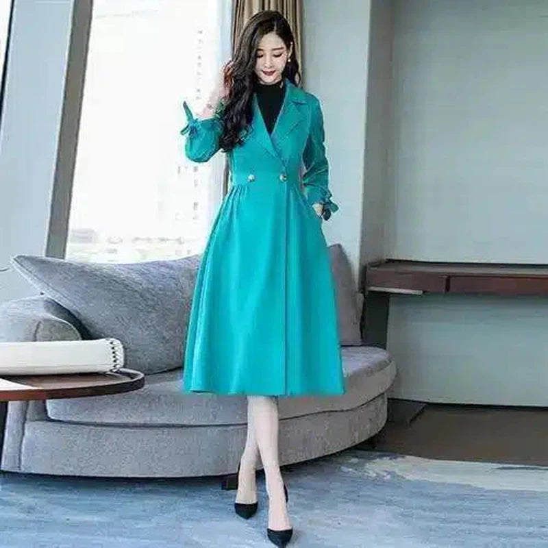 Double breasted coat slim women's jacket-Lack blue-3