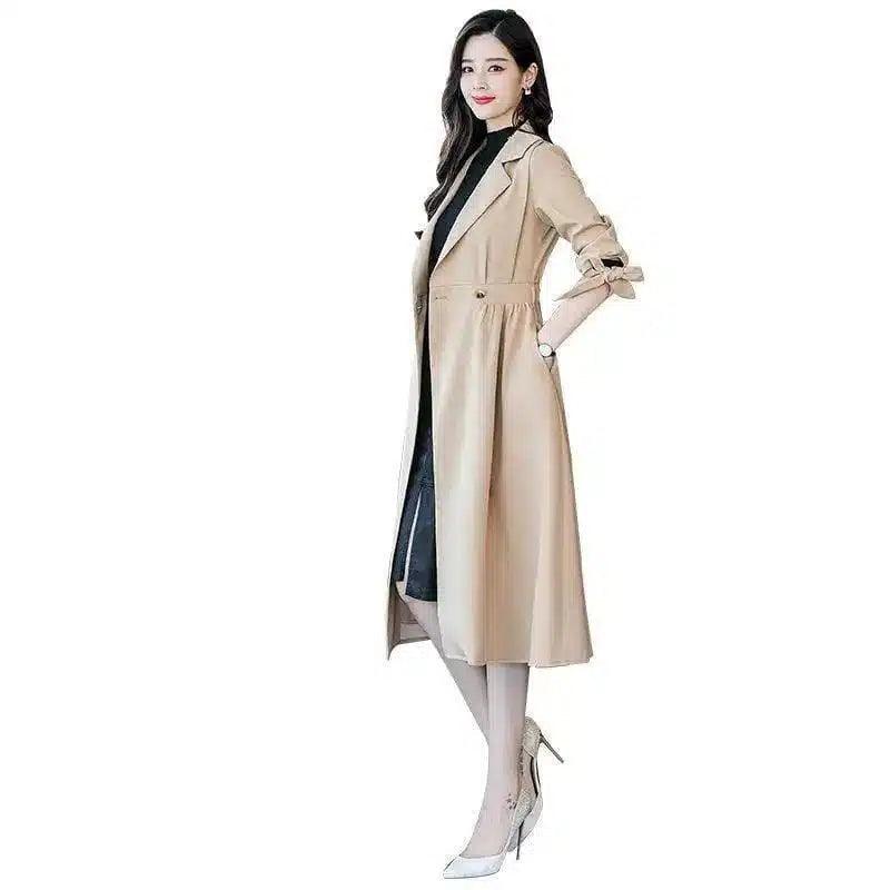 Double breasted coat slim women's jacket-Khaki-5