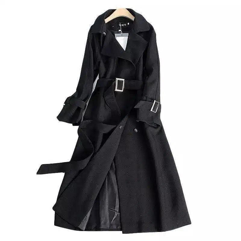 Slim-Fit Belted Trench Coat-Black-2