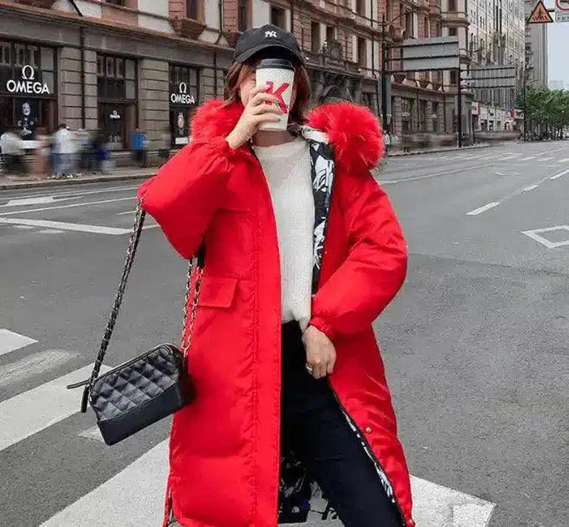 Fur-Trimmed Hooded Winter Coat-Red-2