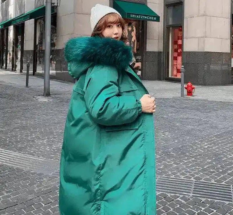 Fur-Trimmed Hooded Winter Coat-Green-3