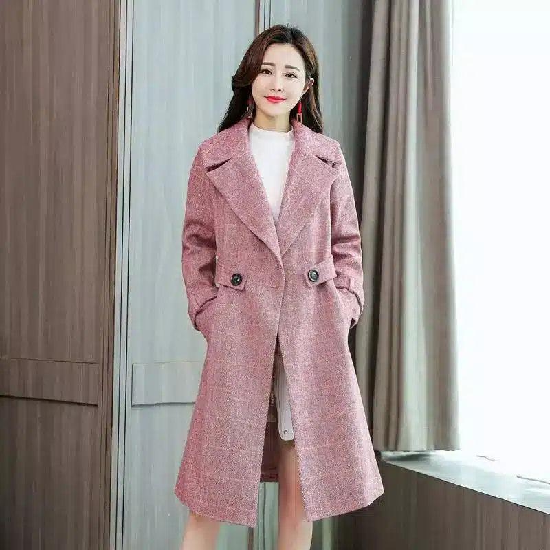 Wool-Blend Women's Mid-Length Coat-Lotus color-4
