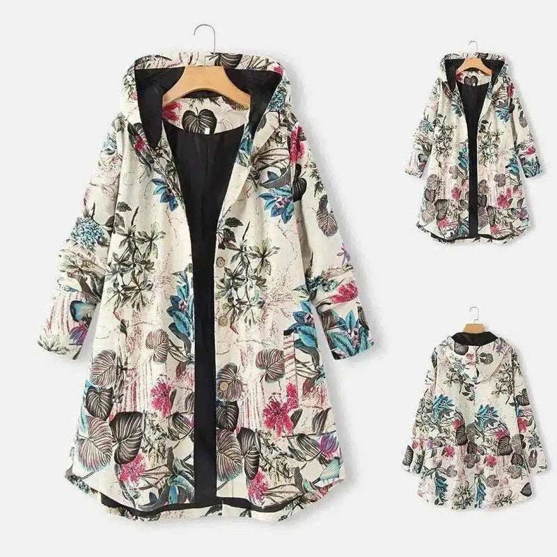 Floral Hooded Women's Casual Jacket-1