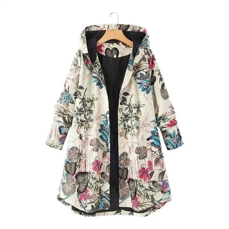 Floral Hooded Women's Casual Jacket-Pink-2