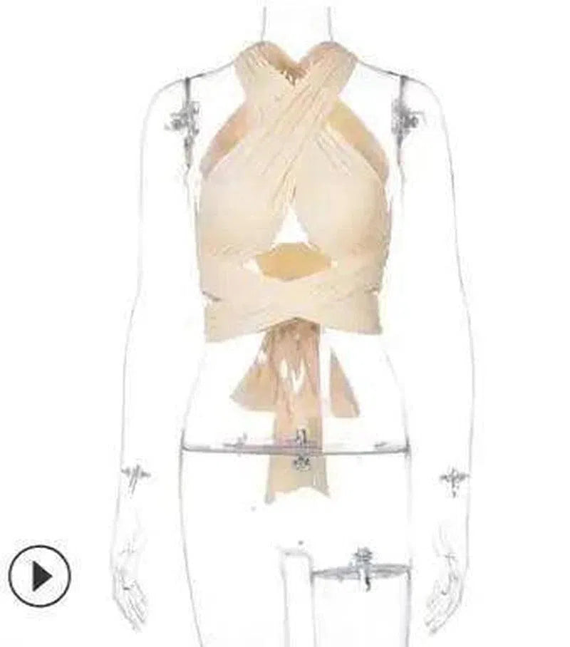 Women's Wrap Crop Top with Tie Waist-Apricot-2