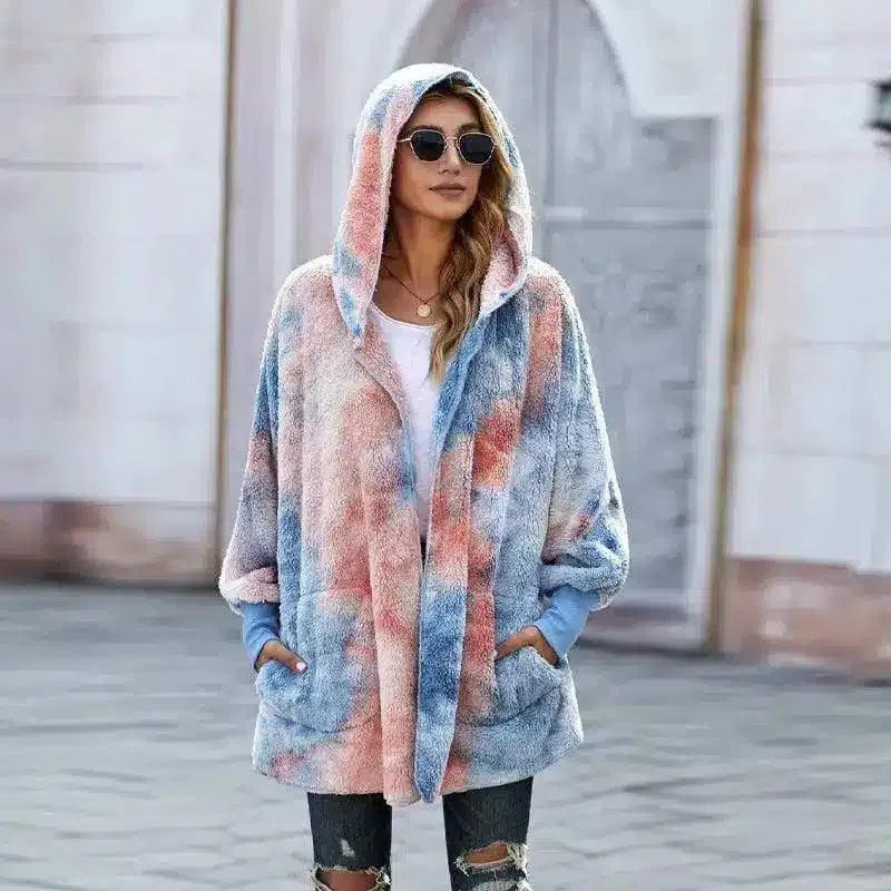 Women's Hooded Fuzzy Cardigan Sweater-Orange-6