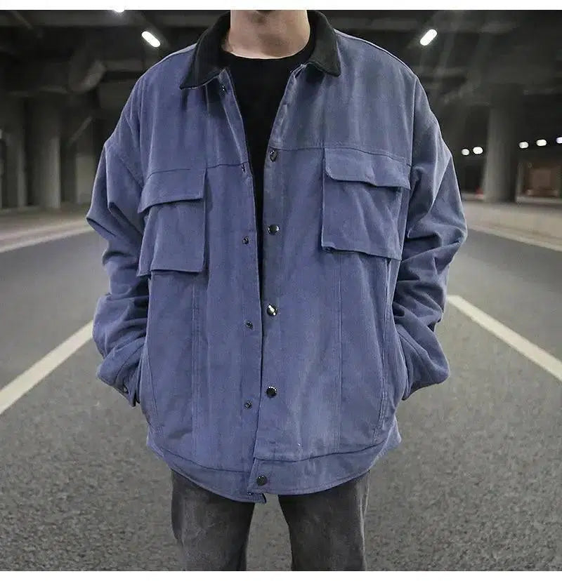 European and American high street wind corduroy jacket-Blue-2