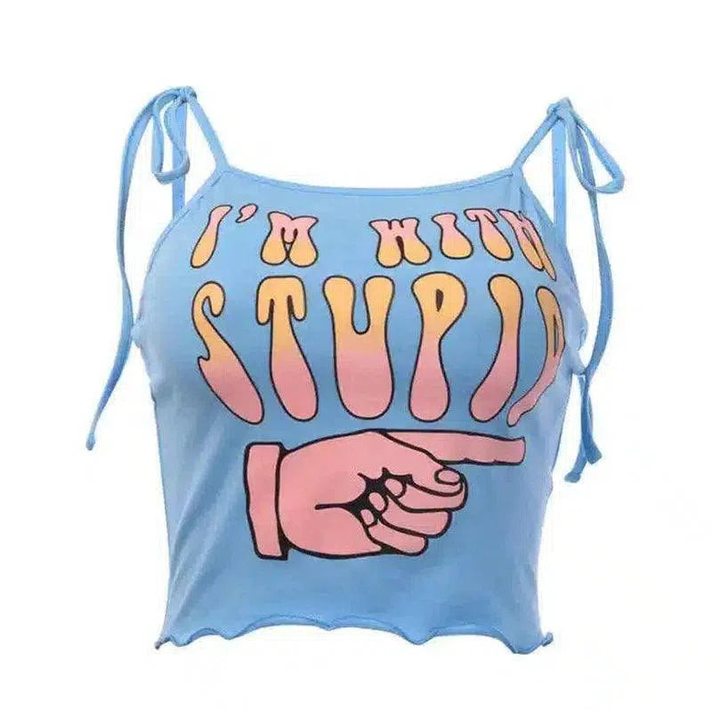 Funny Slogan Crop Tops for Casual Wear-Blue-2