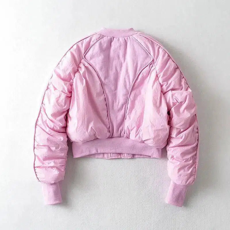 European And American Style Cotton Coat Short Bread Jacket-Pink-2