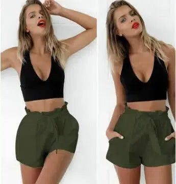 European and American wooden ear A word shorts have a belt-Green-10