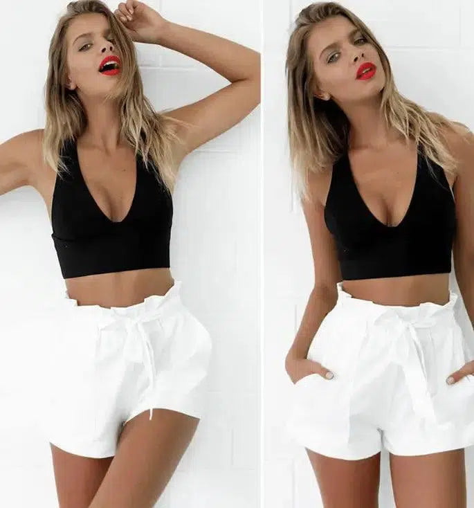 European and American wooden ear A word shorts have a belt-White-18